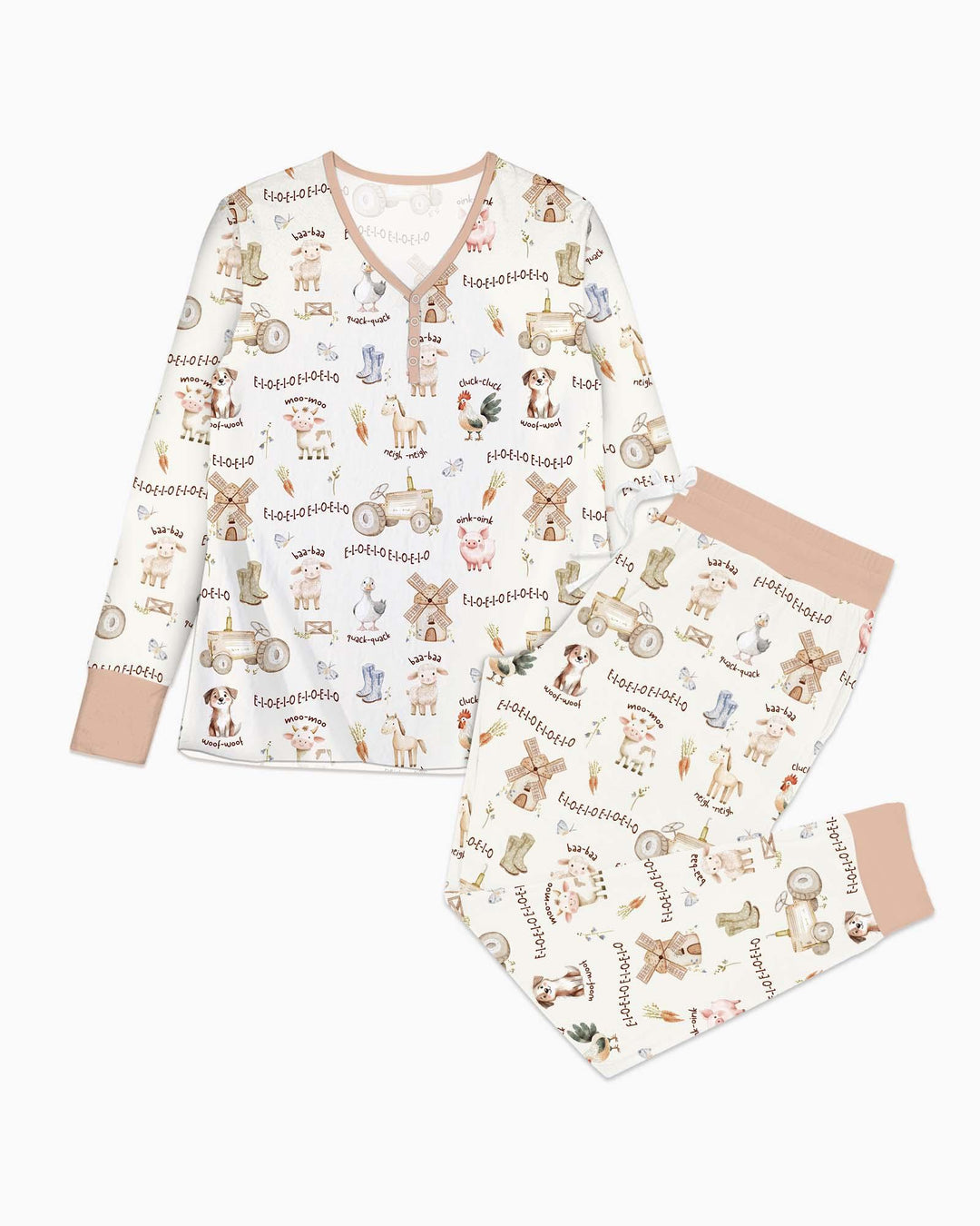 Conjunto de pijama de bambú de la granja del Viejo MacDonald a juego para la familia - para mujer