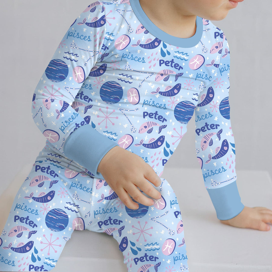 Custom Name Zodiac Pisces Two Piece Long Sleeve Pajama Set