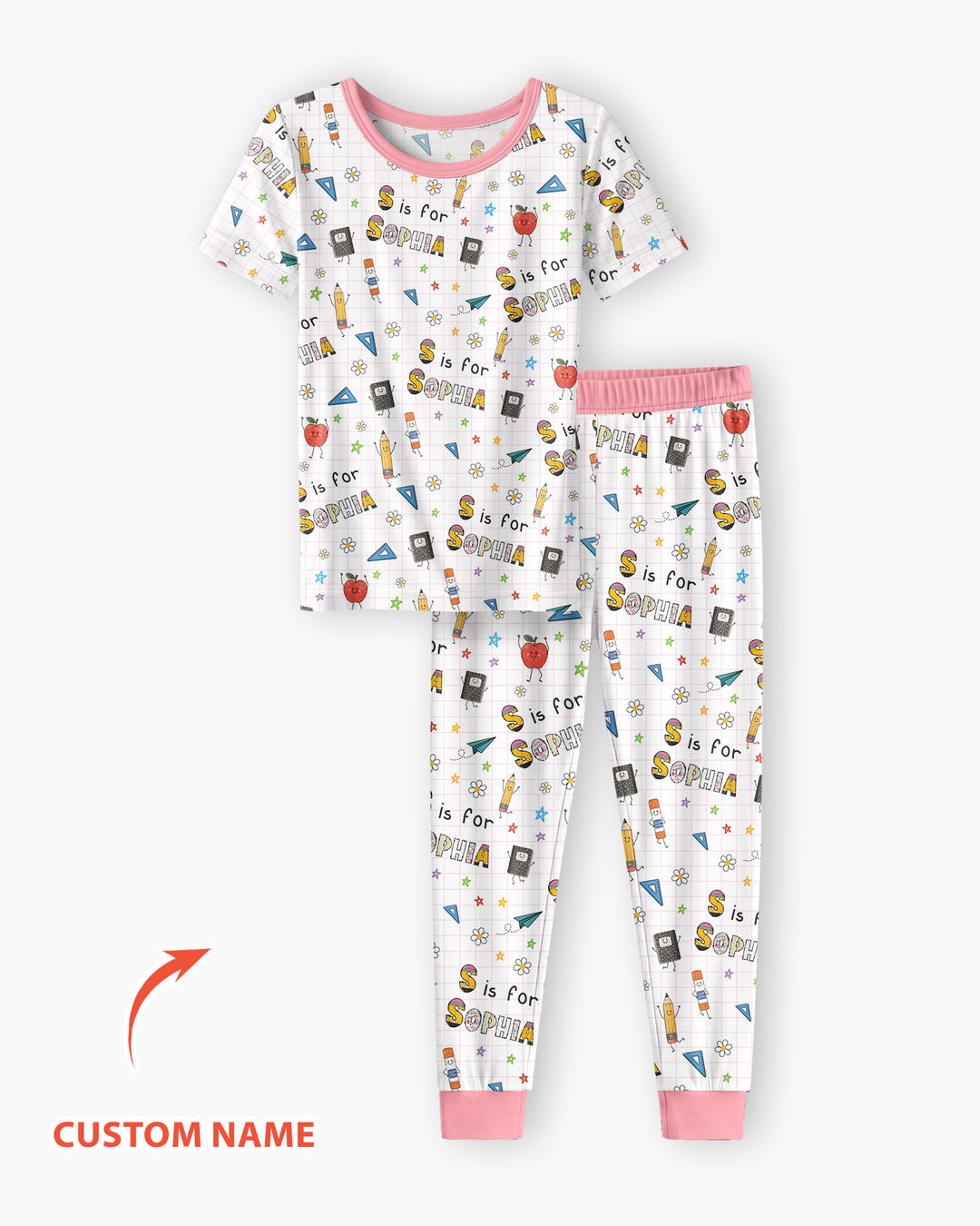 Conjunto de pijama de dos piezas de bambú de manga corta, plantilla personalizada