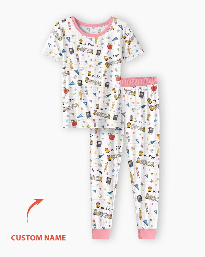 Conjunto de pijama de dos piezas de bambú de manga corta, plantilla personalizada