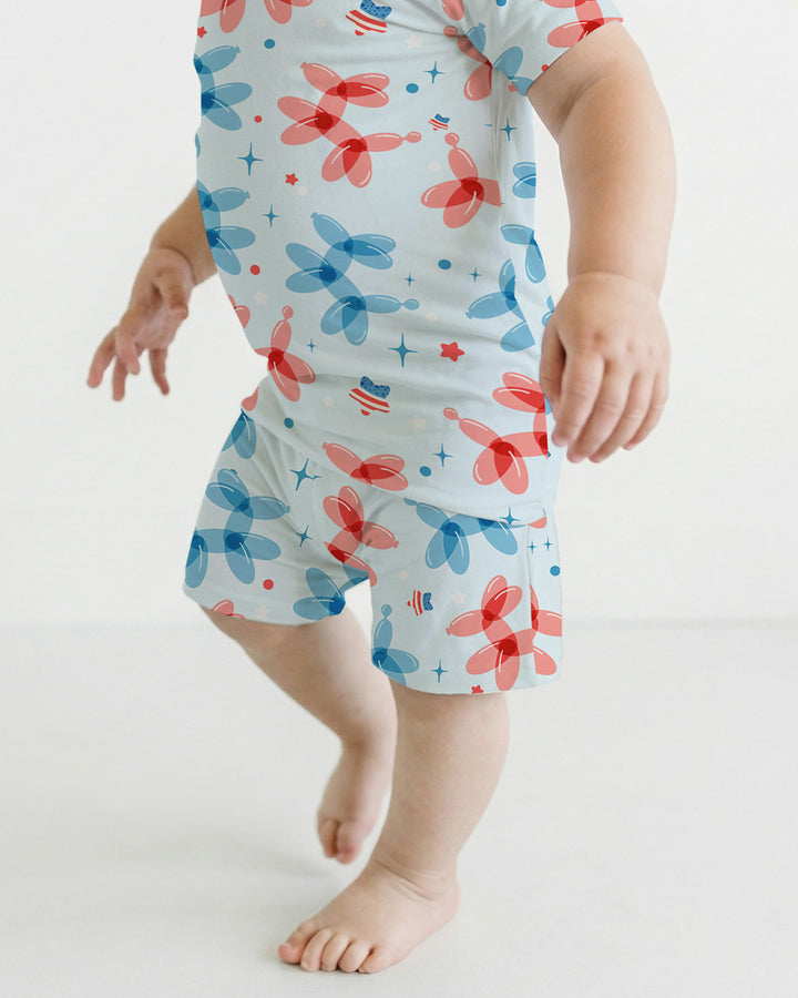 American Balloon Dog Party Bamboo Two Piece Short Sleeve Shorts Pajama Set