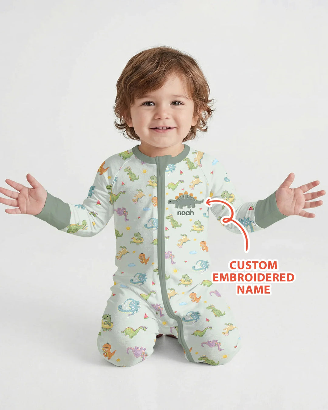 Custom Embroidered Name Summer Dinosaur Bamboo Convertible Zippy