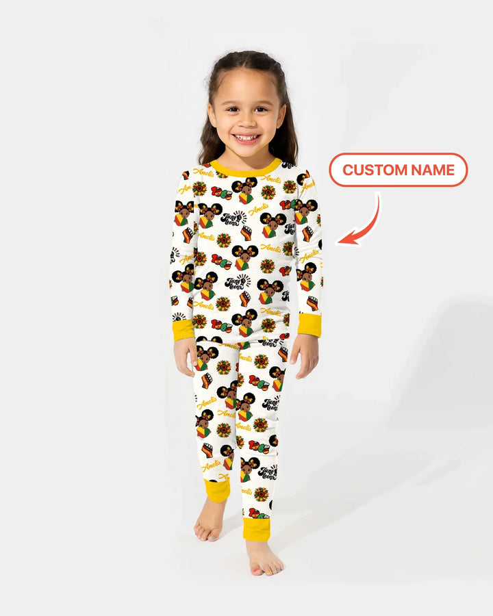 Pijama de dos piezas de manga larga de bambú con nombre personalizado "Bloom in Freedom"
