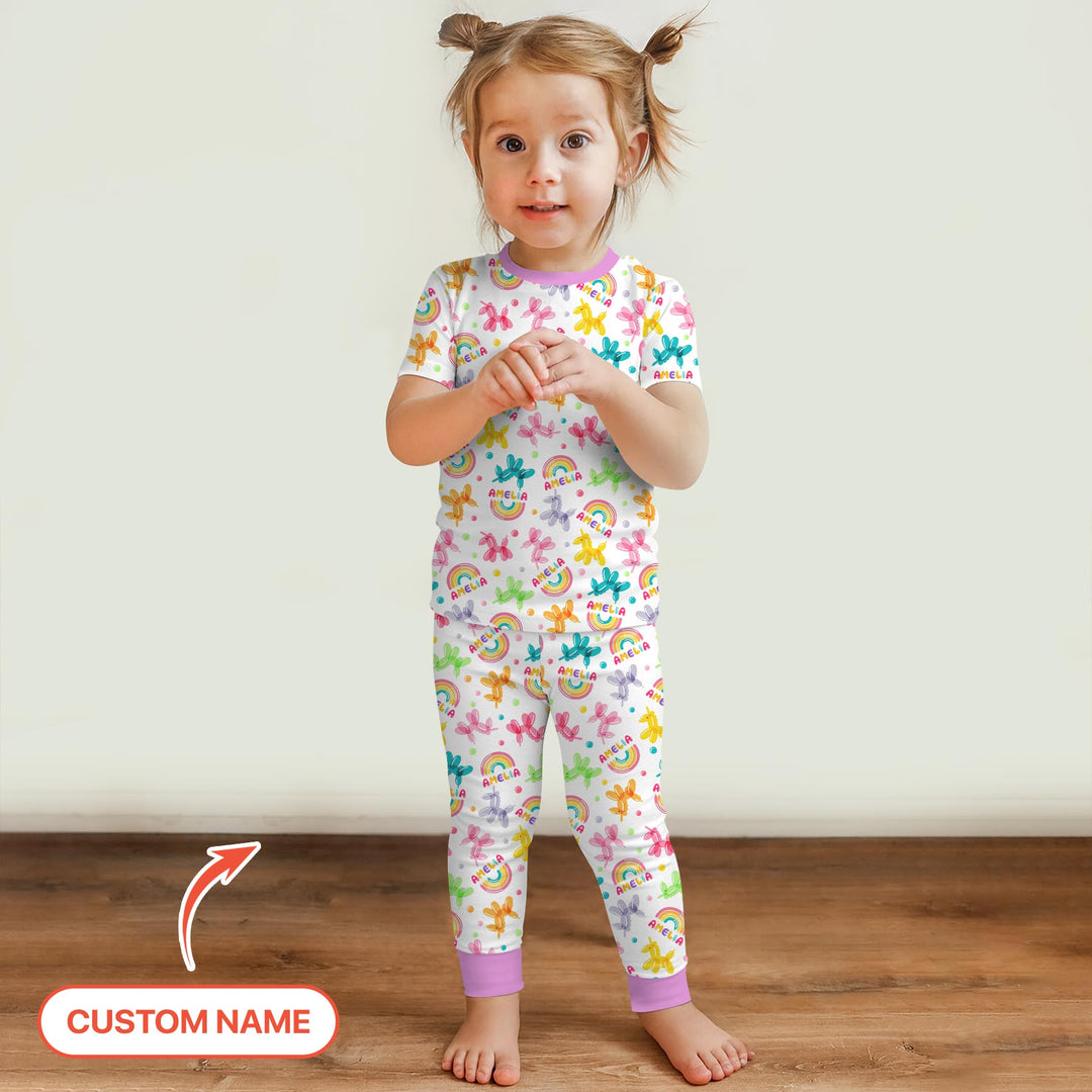 Sweet Balloon Dreams Custom Name Two Piece Short Sleeve Pajama Set