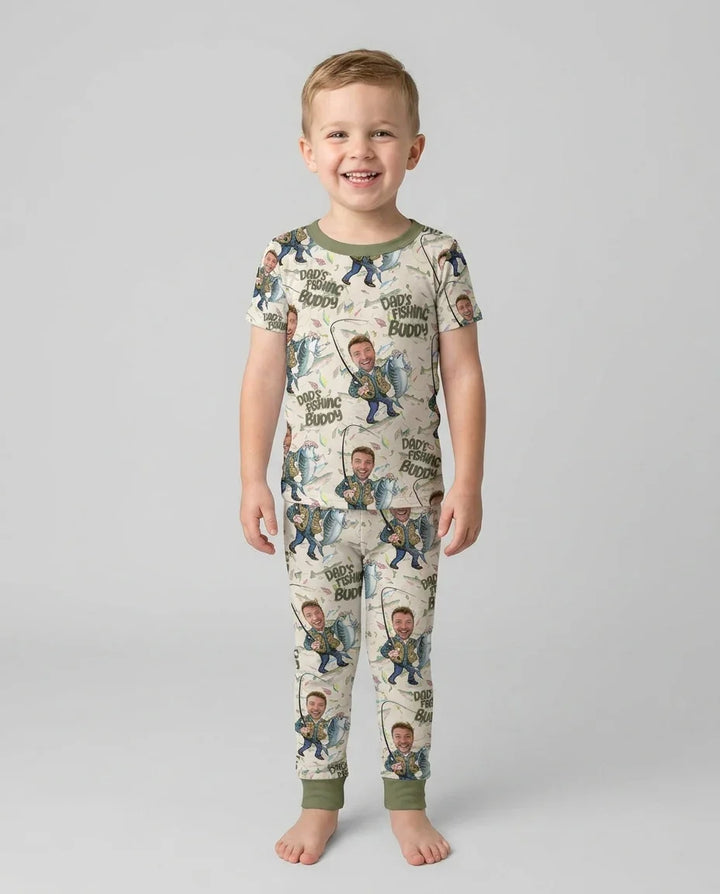 Custom Photo Dad Fishing's Buddy Daddy & Me Matching Bamboo Two Piece Short Sleeve Pajama Set