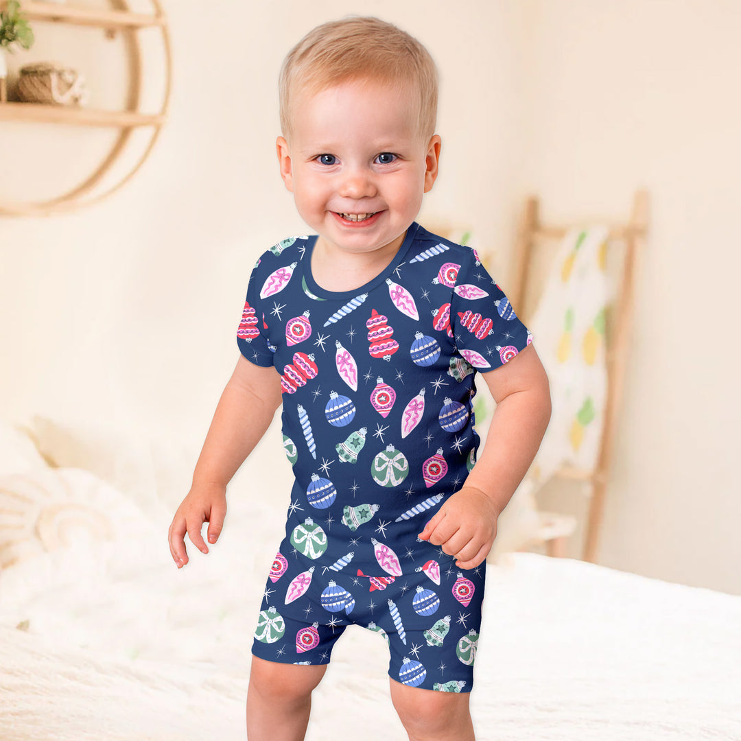 Ornaments Party Two Piece Short Sleeve Shorts Pajama Set