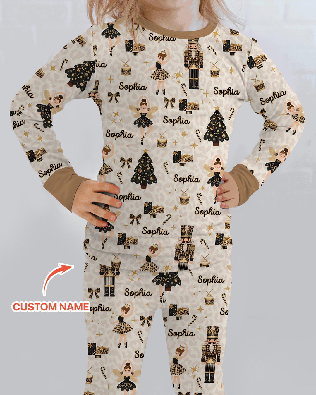 Custom Name Leopard Nutcracker Era Bamboo Two Piece Long Sleeve Pajama Set