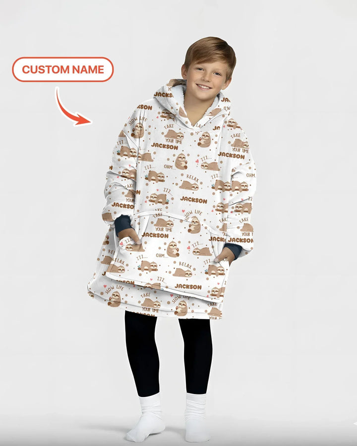 Custom Name Cute Sloth Blanket Hoodie