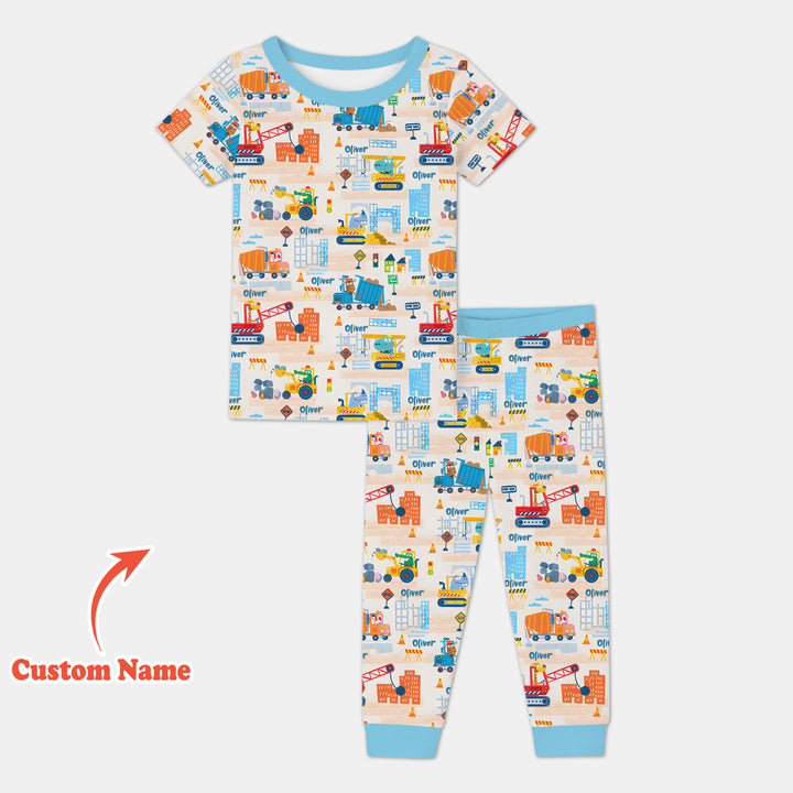 Little Builder Friends Custom Name Two Piece Short Sleeve Pajama Set