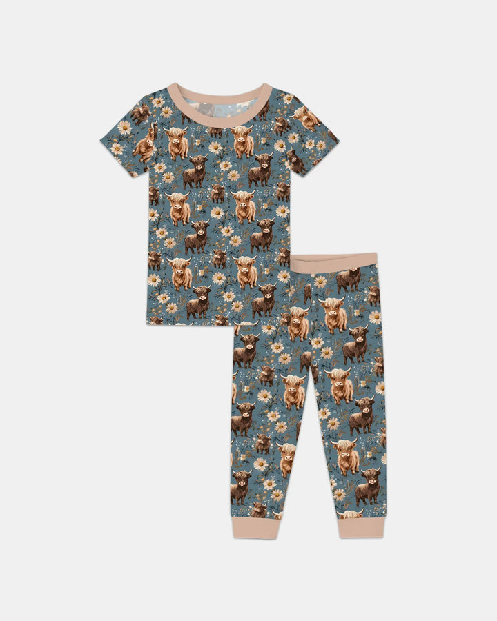 Majestic Highland Cows Family Matching Bamboo Two Piece Short Sleeve Pajama Set