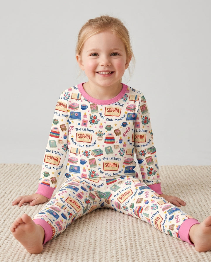 The Littlest Book Club Member Custom Name Bamboo Two Piece Long Sleeve Pajama Set