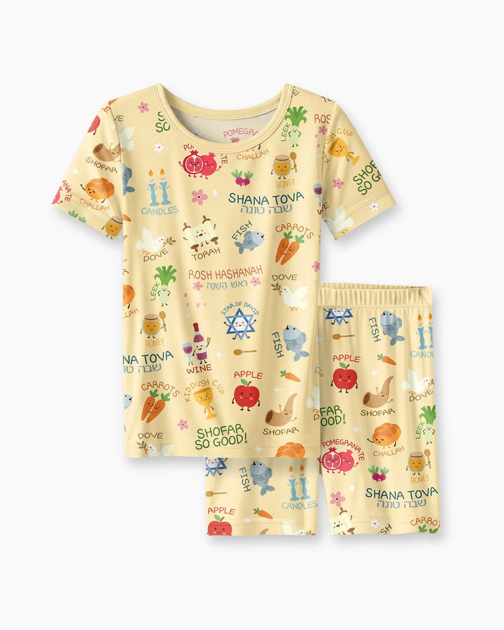 Family Rosh Hashanah Matching Bamboo Two Piece Short Sleeve Shorts Pajama Set
