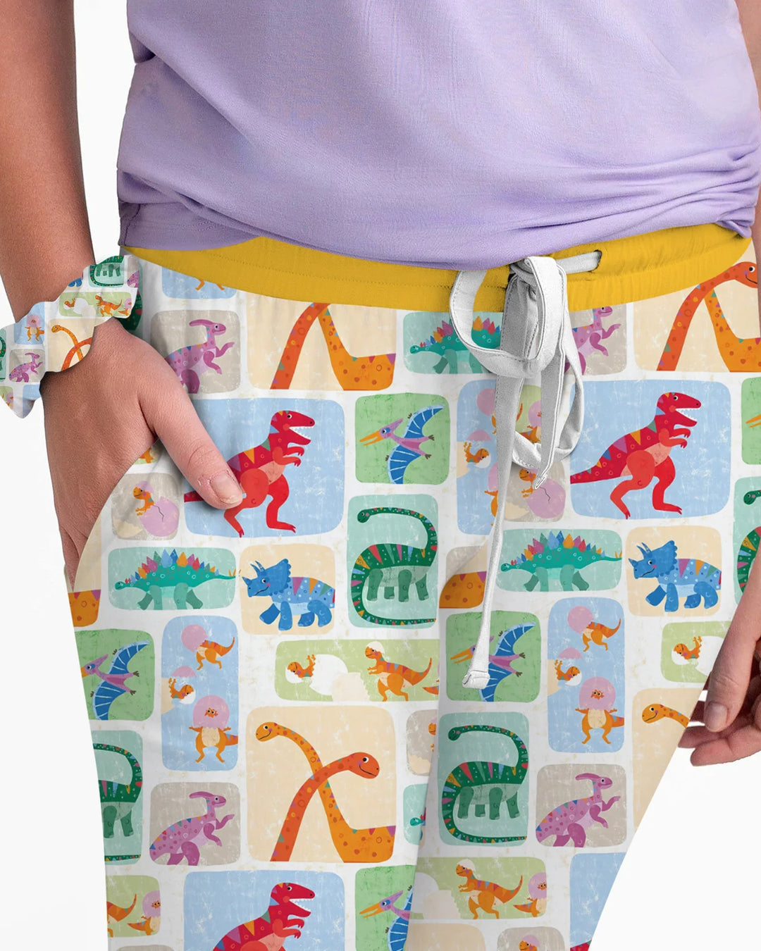 Regenbogen Dino Freunde Familien-Schlafanzug-Set aus Bambus für Damen