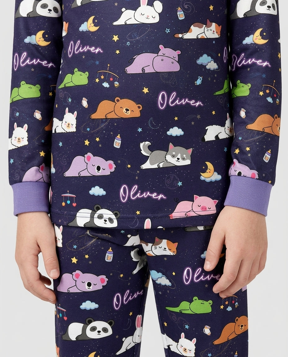 Custom Name Sleeping Cutie Bamboo Two Piece Long Sleeve Pajama Set