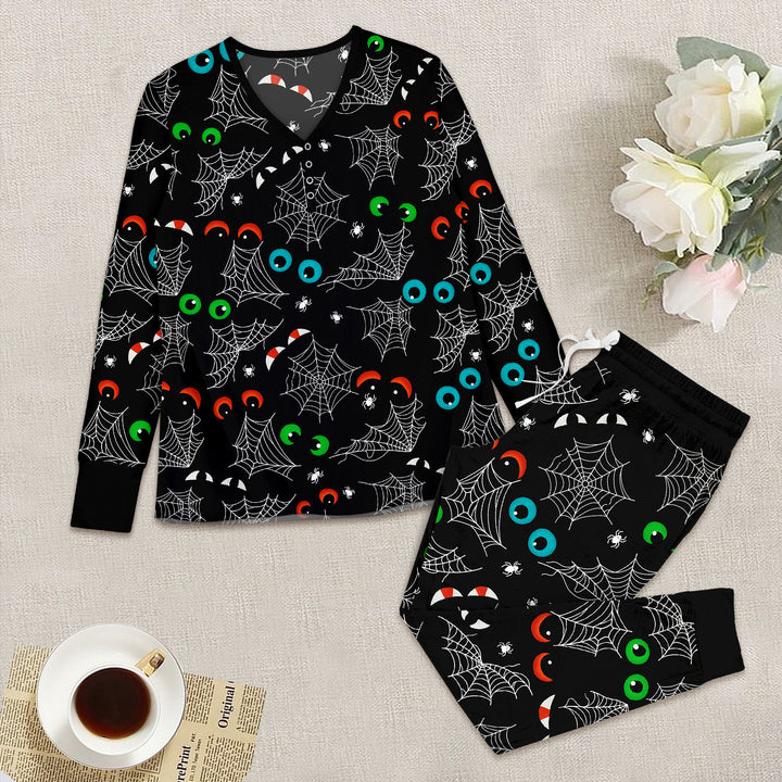 Glow In The Dark Creepy Spiderweb Women Pajama Set