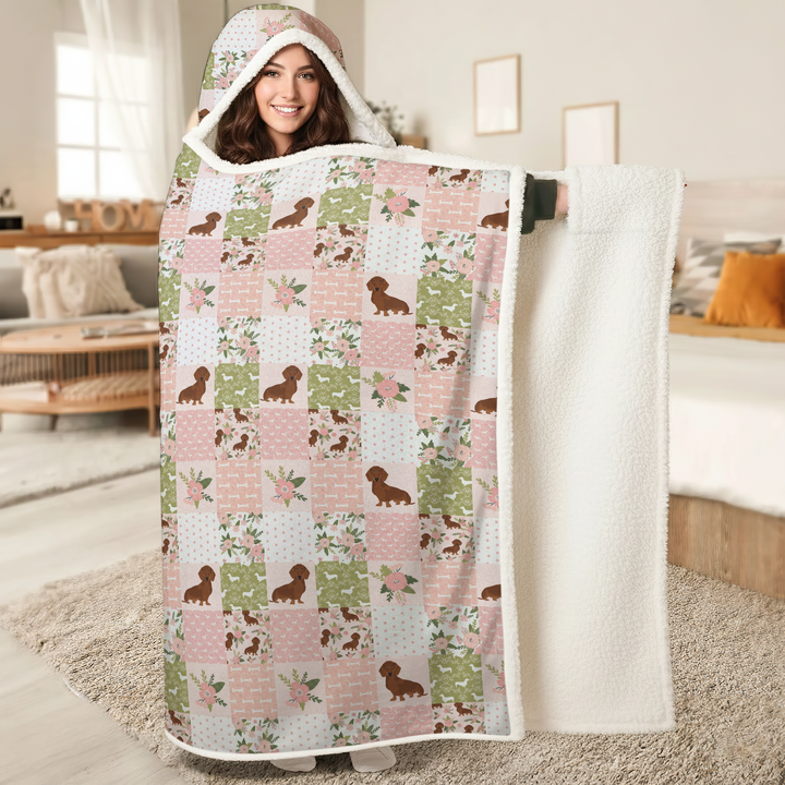 Floral Dachshund Grace Wearable Hooded Blanket