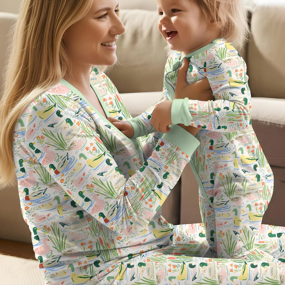 Whimsical Mallard Duck Custom Bamboo Women Pajama Set