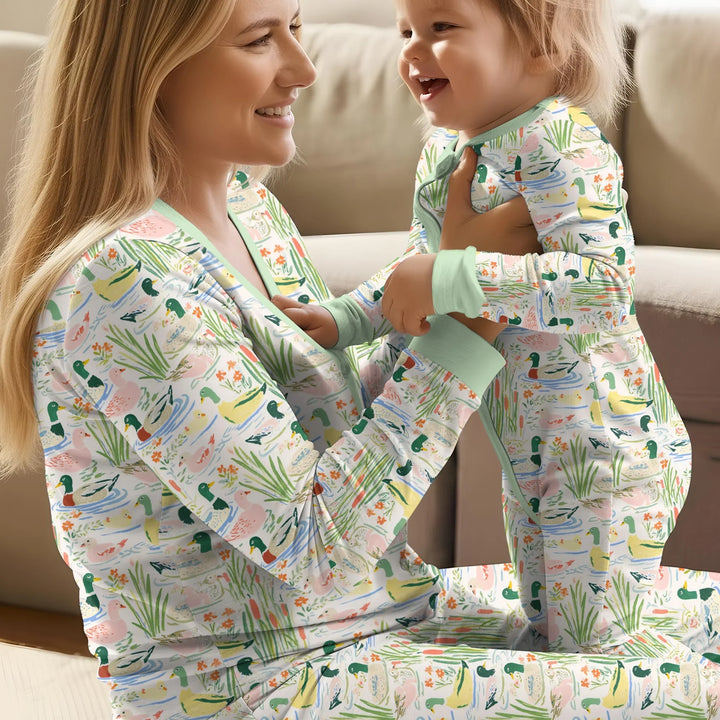 Whimsical Mallard Duck Custom Bamboo Women Pajama Set