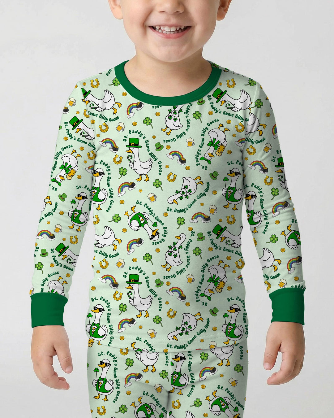 St. Patrick's Day Silly Goose Two Piece Long Sleeve Pajama Set