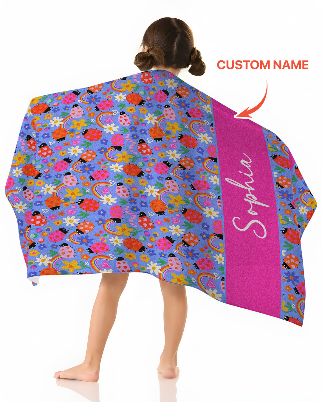 Custom Name Lady Bugs Beach Towel