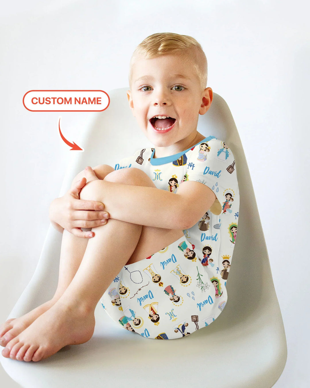 Pijama de dos piezas de bambú de manga corta y pantalón corto con nombre personalizado de la Virgen María