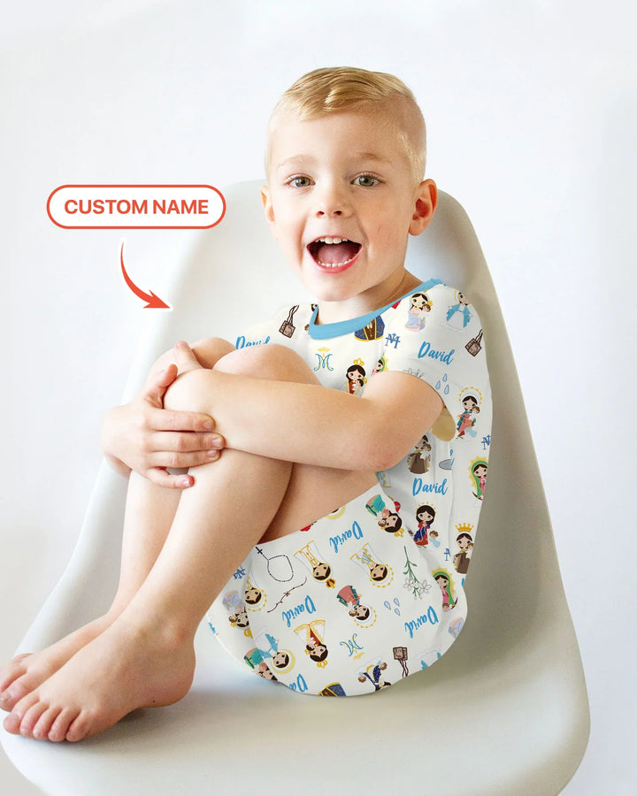 Pijama de dos piezas de bambú de manga corta y pantalón corto con nombre personalizado de la Virgen María