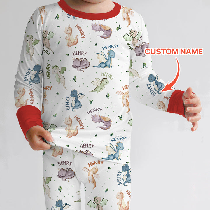Sweet Baby Dragons Custom Name Two Piece Long Sleeve Pajama Set