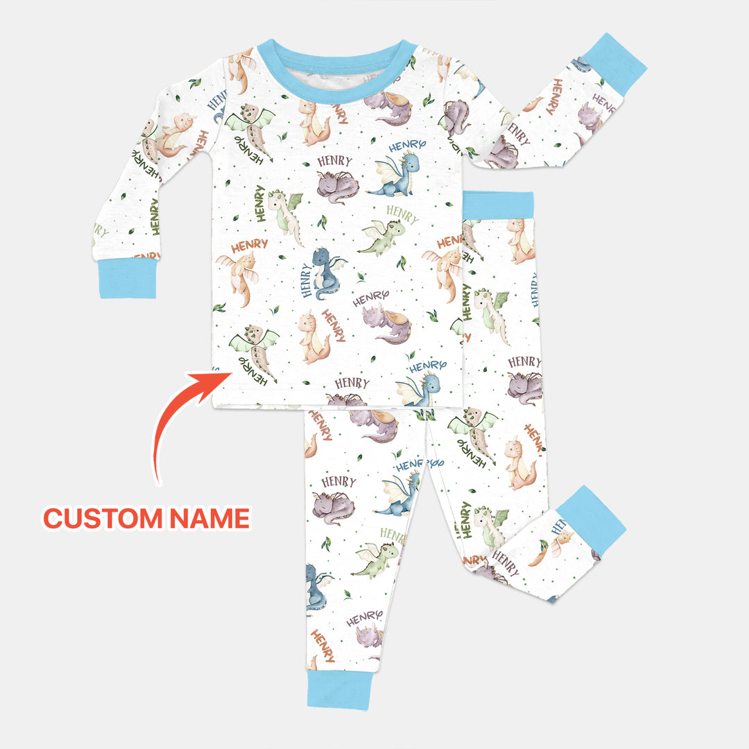 Sweet Baby Dragons Custom Name Two Piece Long Sleeve Pajama Set