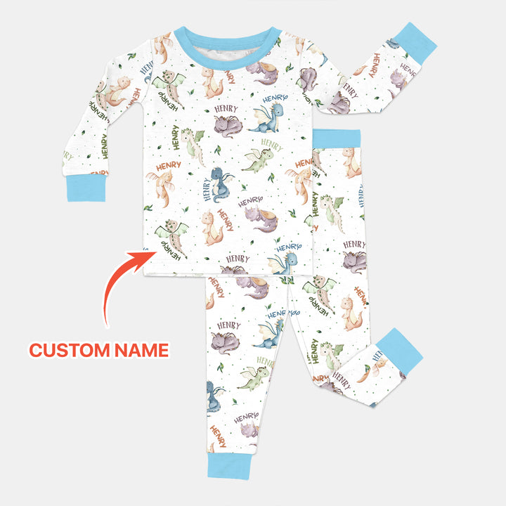 Sweet Baby Dragons Custom Name Two Piece Long Sleeve Pajama Set