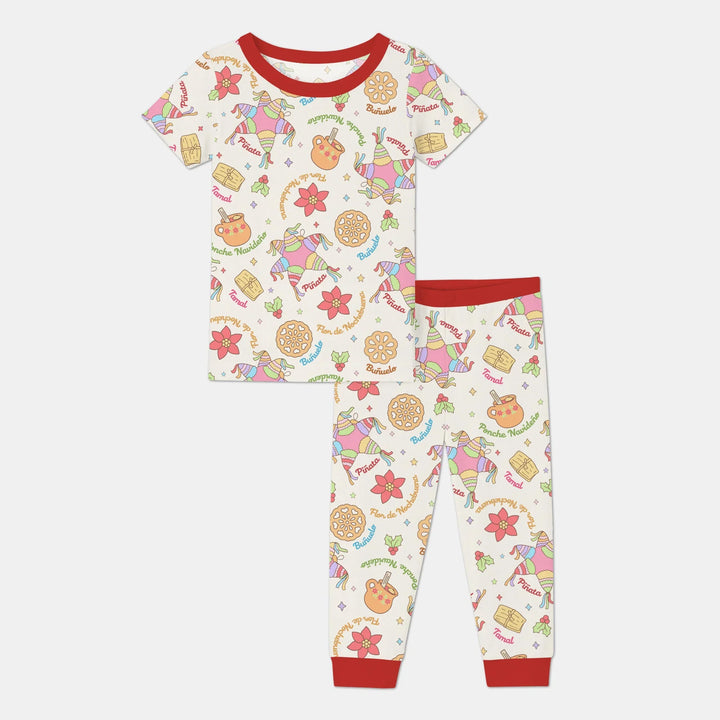 Las Posadas Dream Two Piece Short Sleeve Pajama Set , Las Posadas Dream Two Piece Short Sleeve Pajama Set - 12-18M / Red