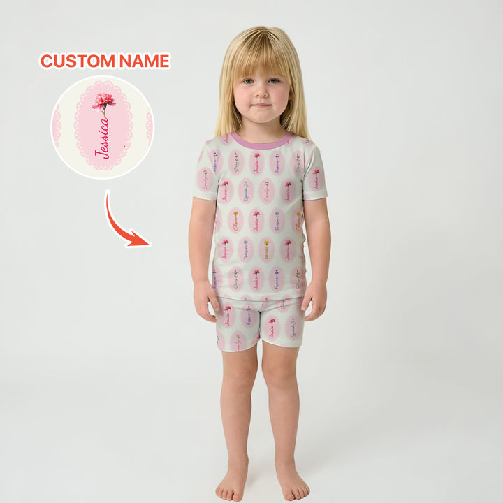 God Says I Am Birthmonth Flowers Custom Name Two Piece Short Sleeve Shorts Pajama Set