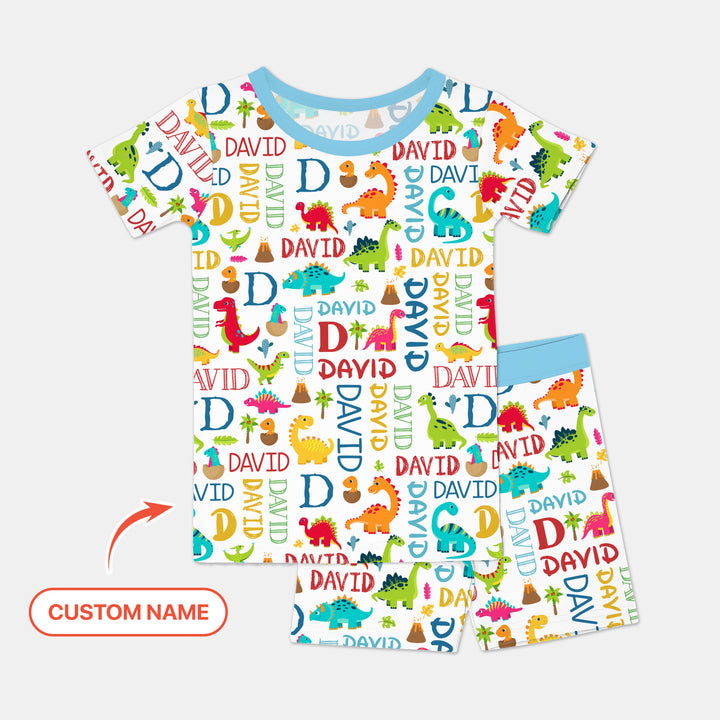 Personalized Fantasy Dinosaur Word Two Piece Short Sleeve Shorts Pajama Set