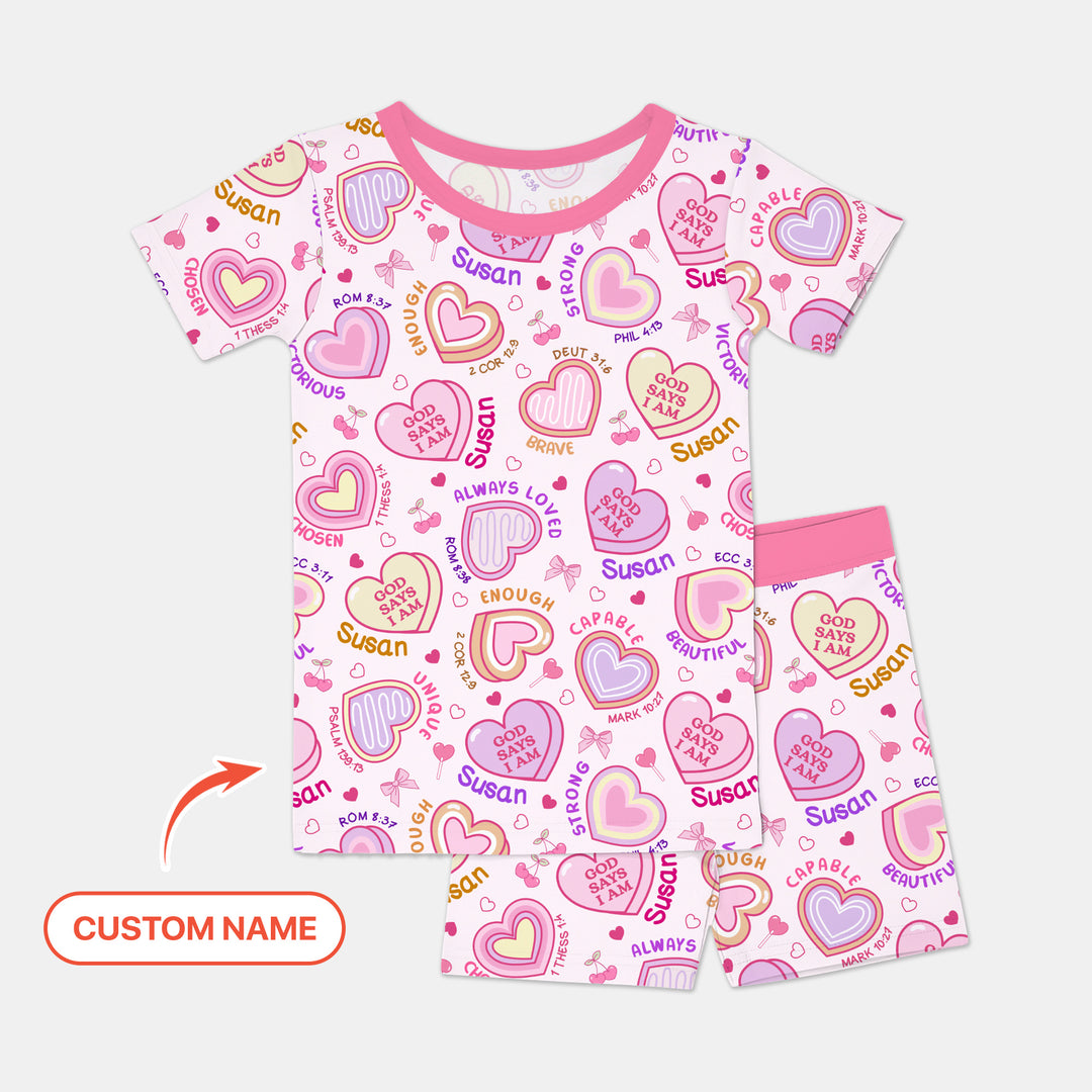 God Says I Am Sweet Heart Matching Mommy & Baby Two Piece Short Sleeve Shorts Pajama Set