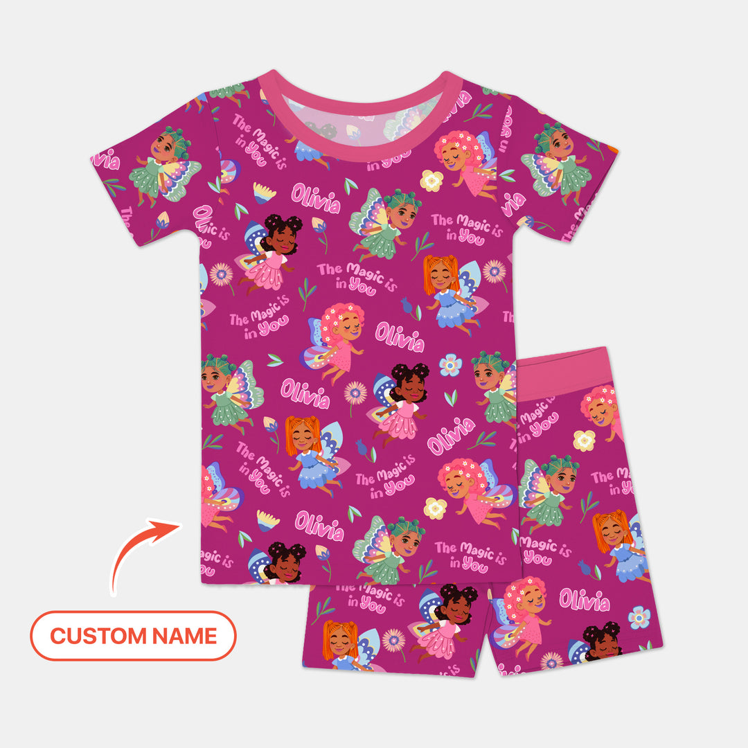 Custom Name Little Garden Fairy Two Piece Short Sleeve Shorts Pajama Set