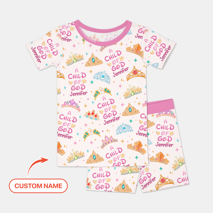Princess A Child Of God Custom Name Two Piece Short Sleeve Shorts Pajama Set