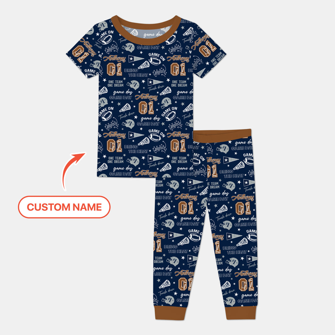 Custom Name Football Game Day Two Piece Short Sleeve Pajama Set