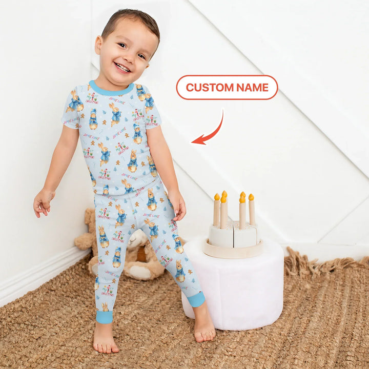 Custom 1st Christmas Rabbit Two Piece Short Sleeve Pajama Set , Custom 1st Christmas Rabbit Two Piece Short Sleeve Pajama Set - 12-18M