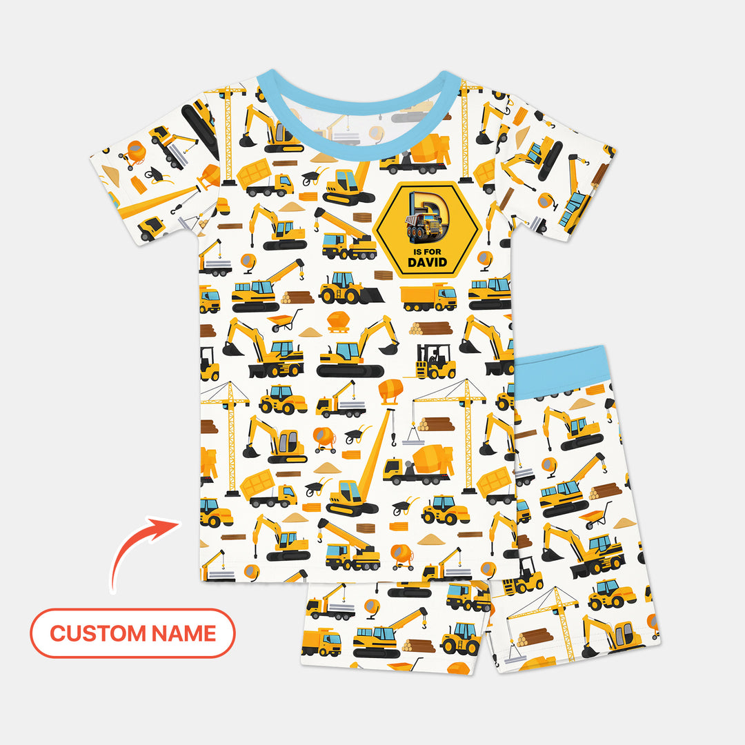 Custom Name Construction Initials Two Piece Short Sleeve Shorts Pajama Set