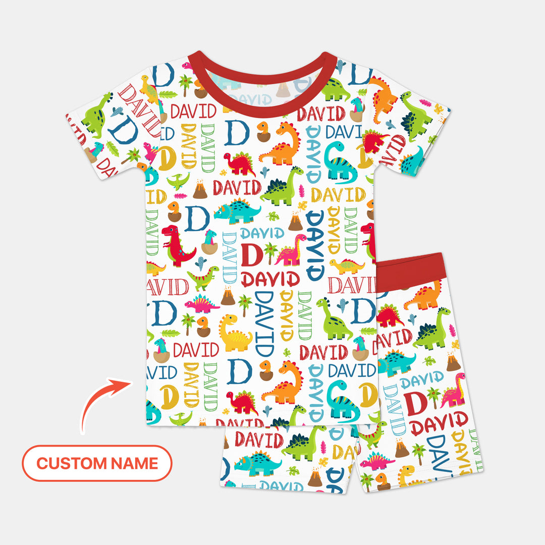 Personalized Fantasy Dinosaur Word Two Piece Short Sleeve Shorts Pajama Set