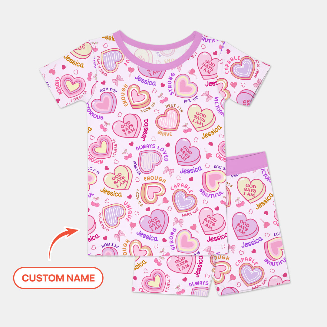 God Says I Am Sweet Heart Matching Mommy & Baby Two Piece Short Sleeve Shorts Pajama Set