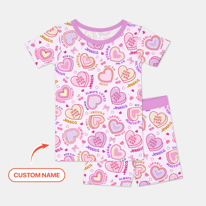 God Says I Am Sweet Heart Matching Mommy & Baby Two Piece Short Sleeve Shorts Pajama Set
