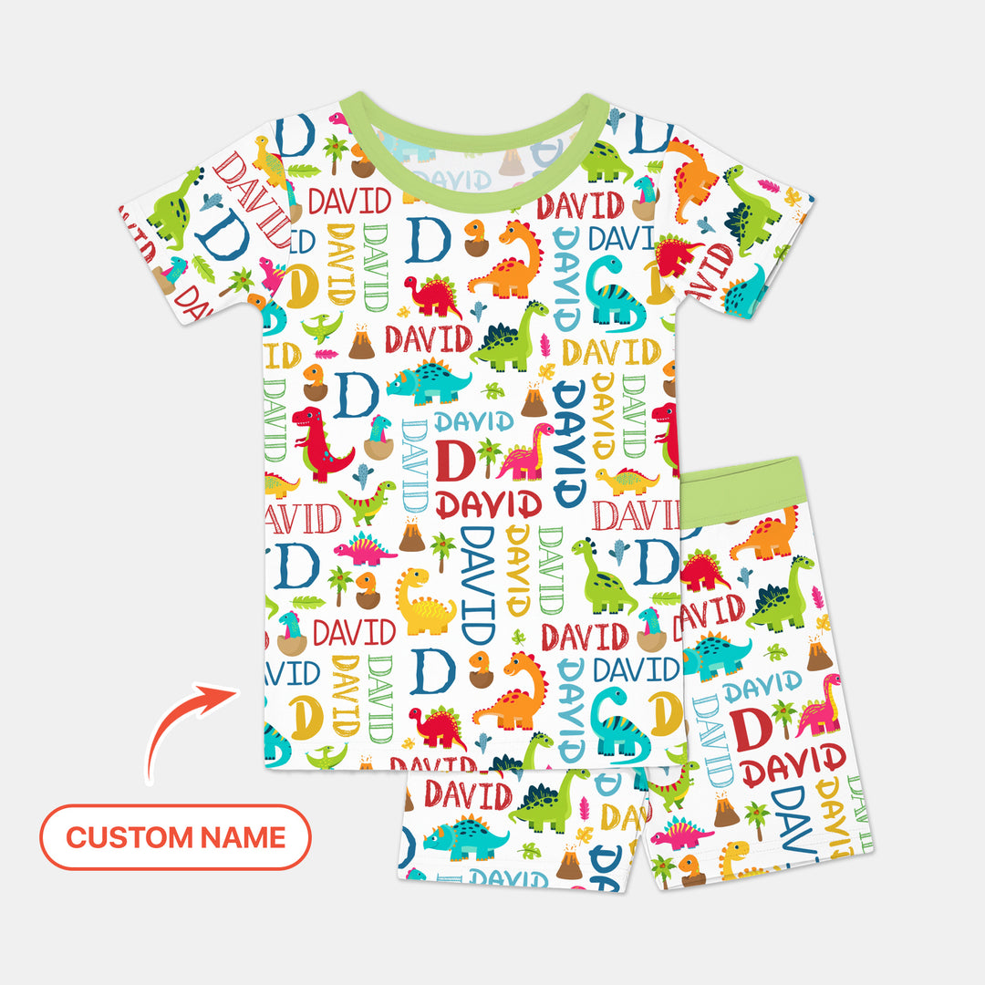Personalized Fantasy Dinosaur Word Two Piece Short Sleeve Shorts Pajama Set