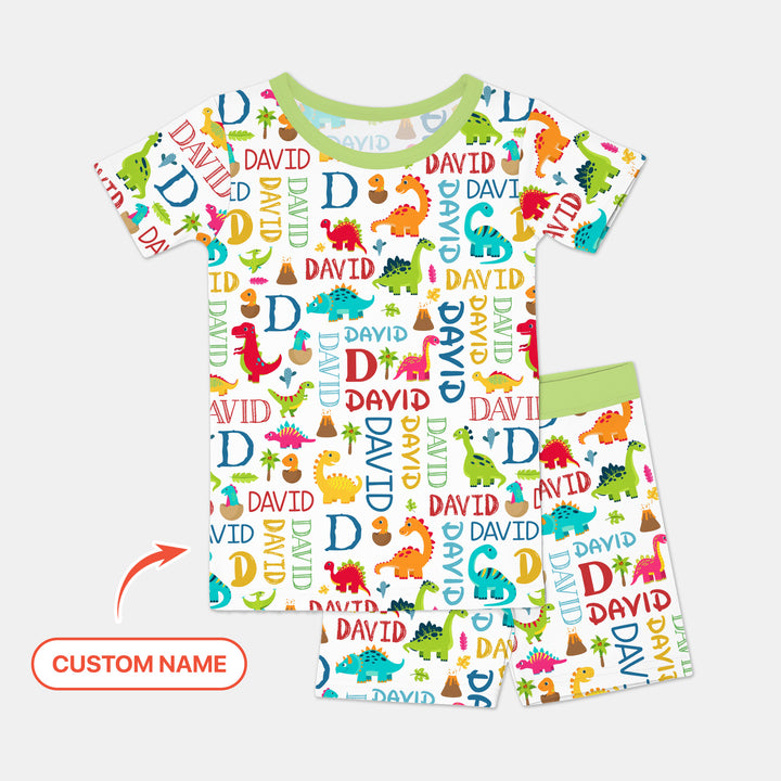 Personalized Fantasy Dinosaur Word Two Piece Short Sleeve Shorts Pajama Set