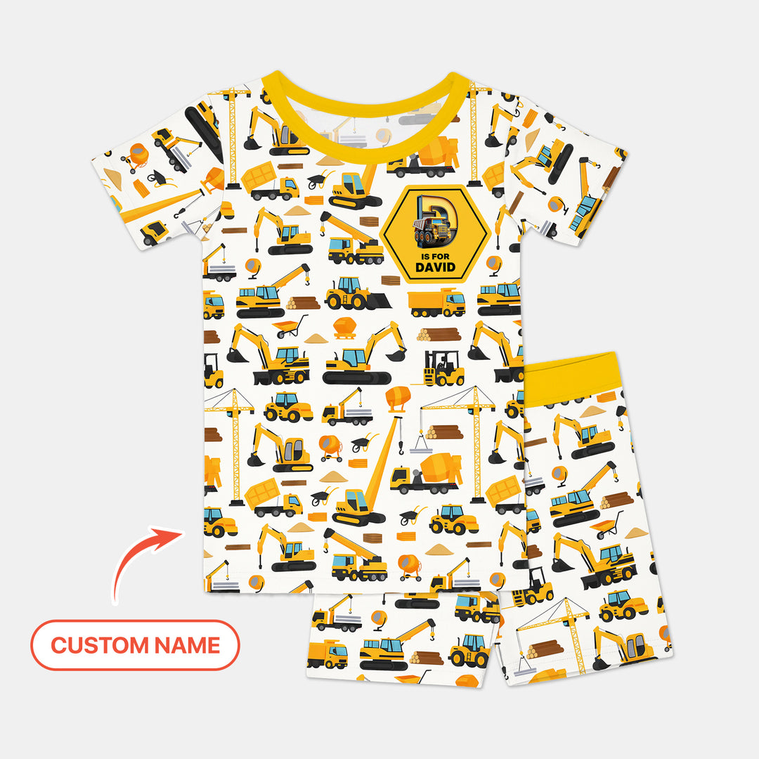 Custom Name Construction Initials Two Piece Short Sleeve Shorts Pajama Set