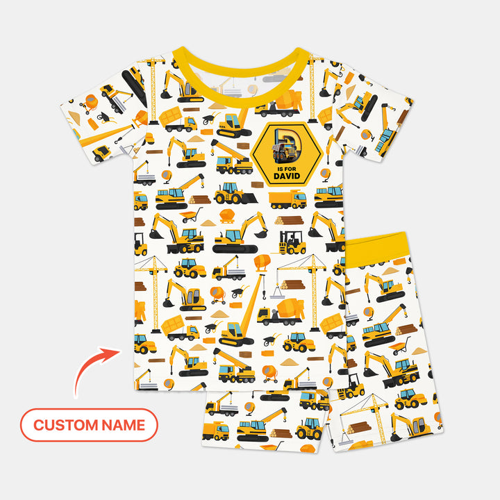 Custom Name Construction Initials Two Piece Short Sleeve Shorts Pajama Set