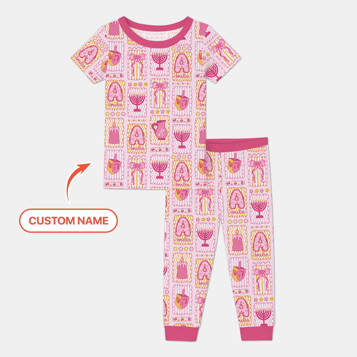 Custom Name Hanukkah Wonderland Two Piece Short Sleeve Pajama Set