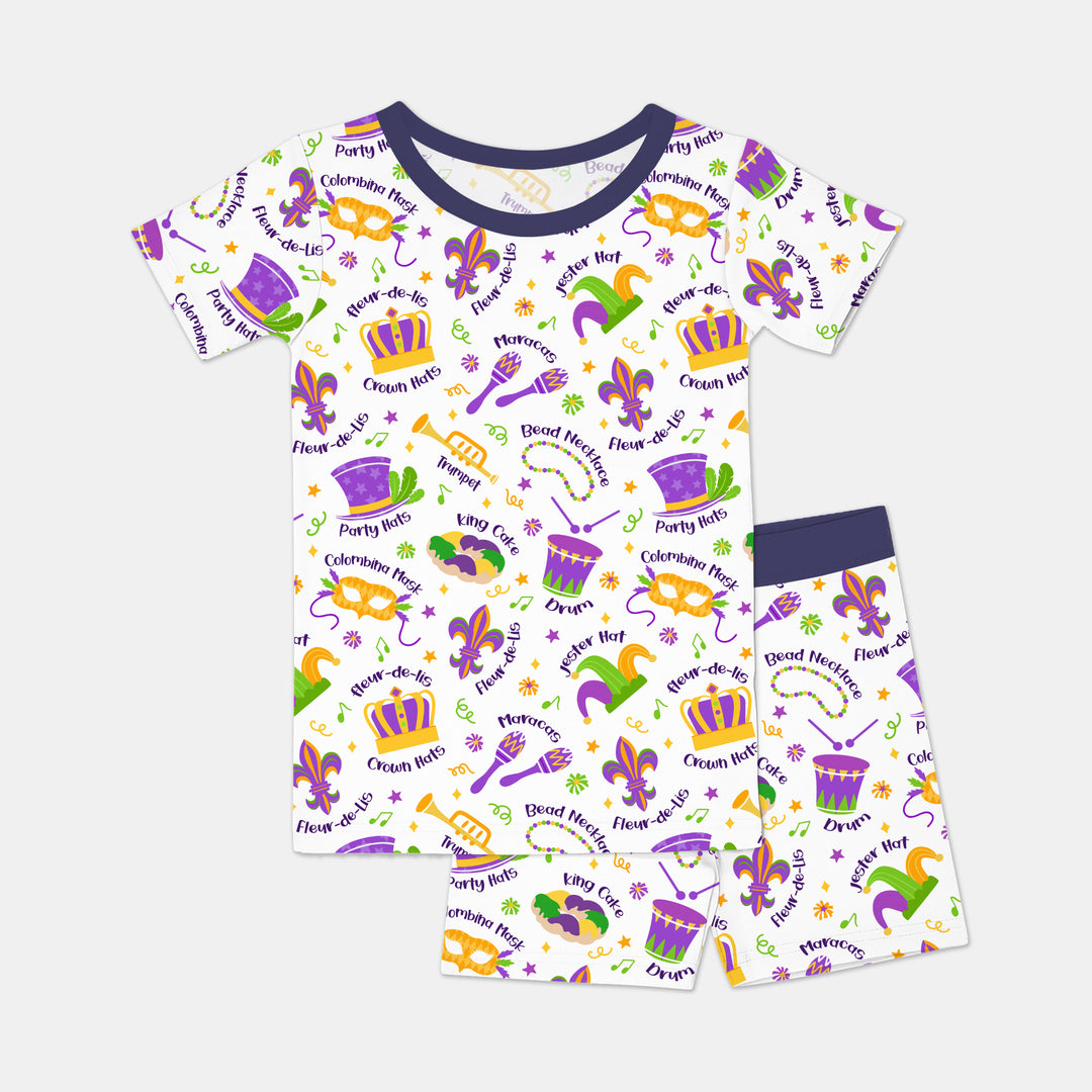 Mardi Gras Family Matching Two Piece Short Sleeve Shorts Pajama Set