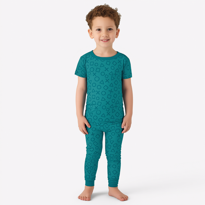 XOXO Shapes Two Piece Short Sleeve Shorts Pajama Set Boy Version