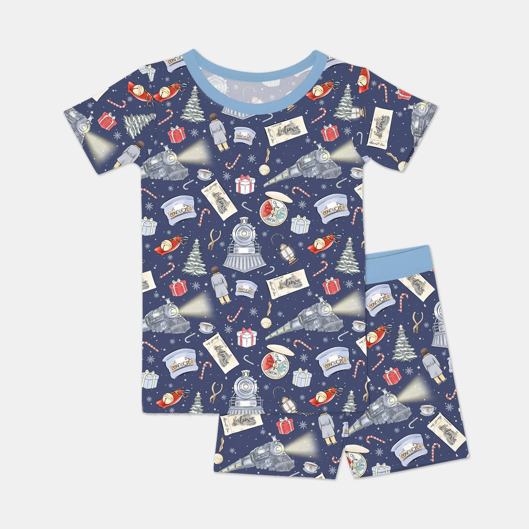 Christmas Train Two Piece Short Sleeve Shorts Pajama Set