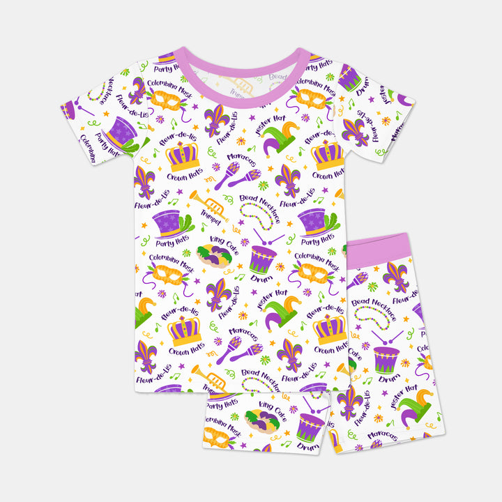 Mardi Gras Family Matching Two Piece Short Sleeve Shorts Pajama Set